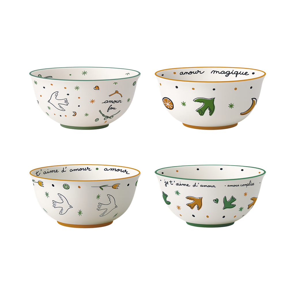 Set de 4 Coupelles Amour Oiseaux Dorées - Opjet