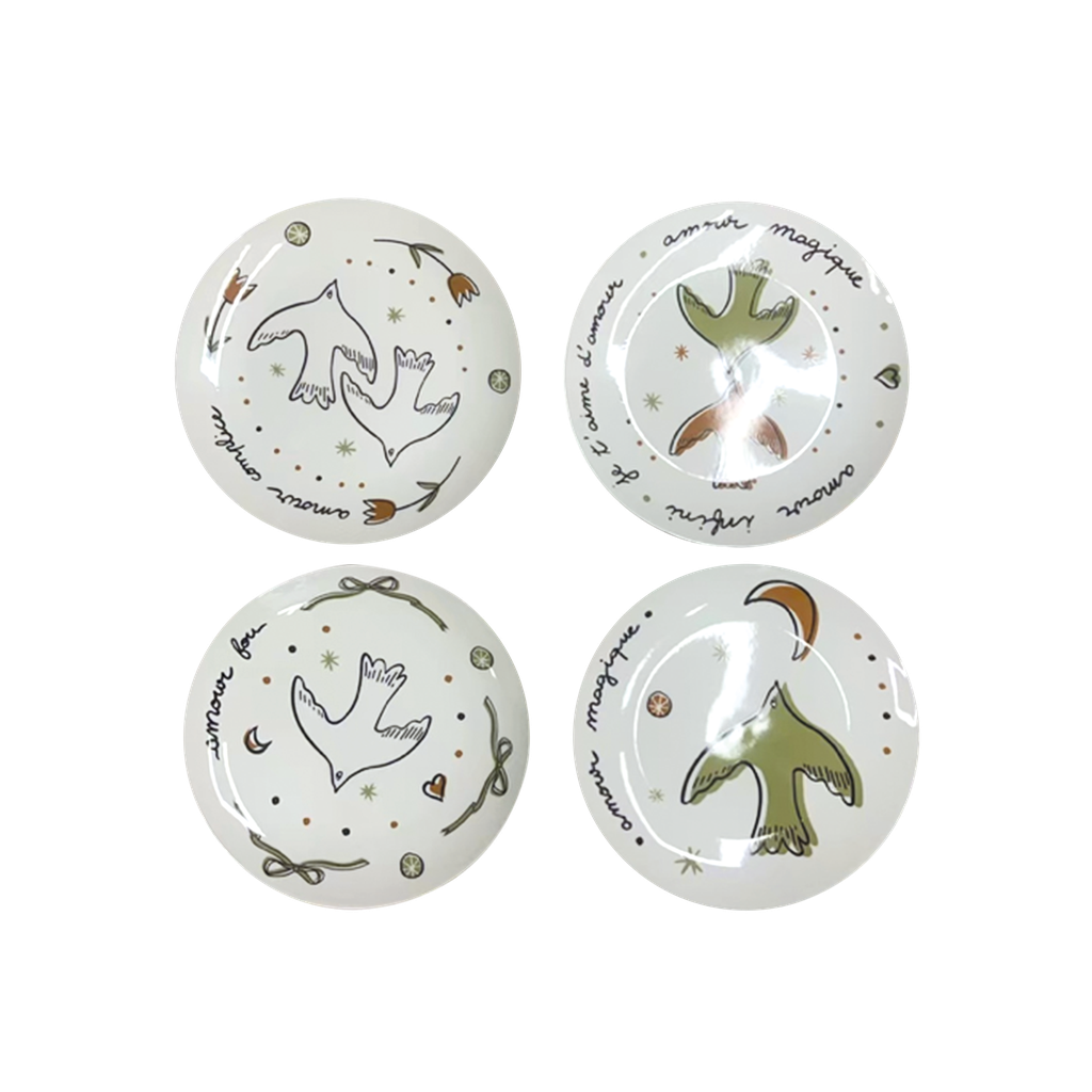Set de 4 Assiettes Amour Oiseaux Dorée D.19 cm - Opjet