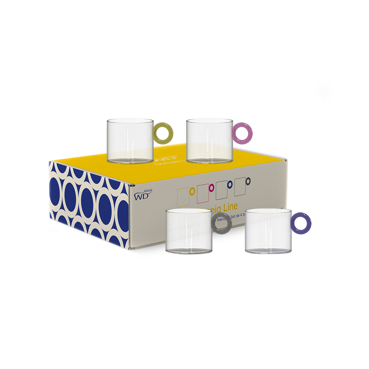 Set de 4 Tasses de Thé en Verre Anses Colorées - WD Lifestyle