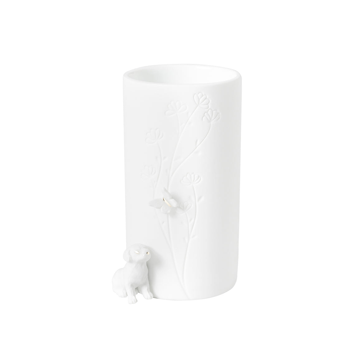 Vase en Porcelaine Blanche Chien & Papillon H.13 cm - Räder