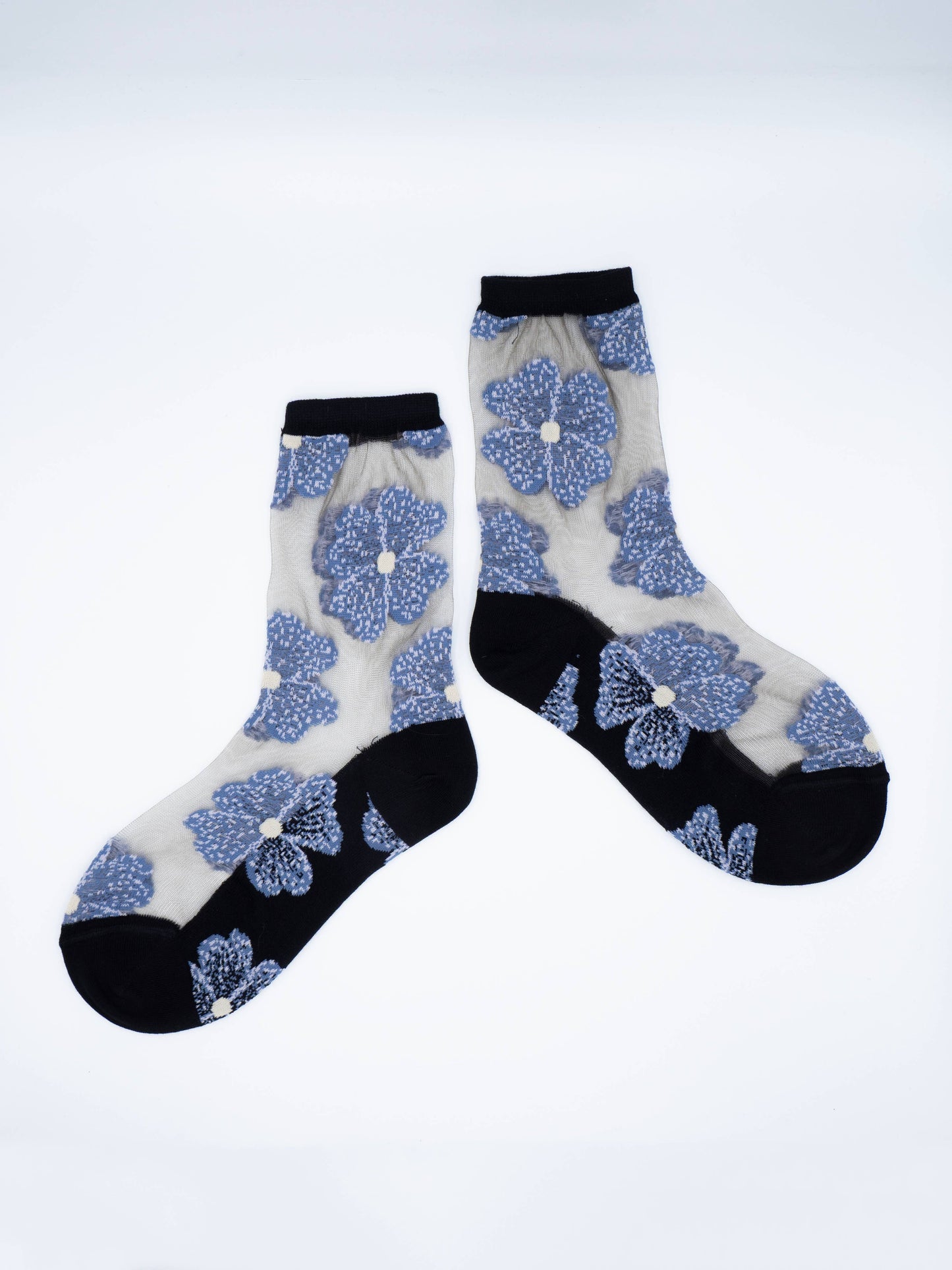 Chaussettes Transparentes Fleuris Bleues/Noires Murano - Atelier St Eustache