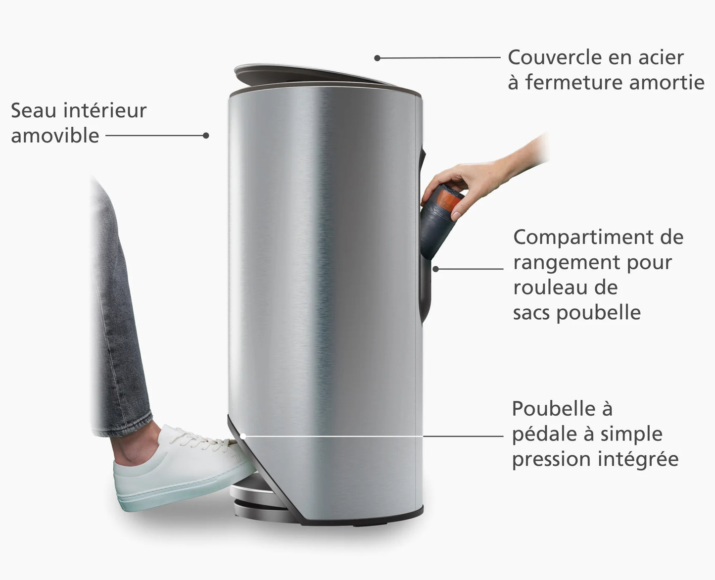 Poubelle en Inox 30L Arc Easy-Push - Joseph Joseph