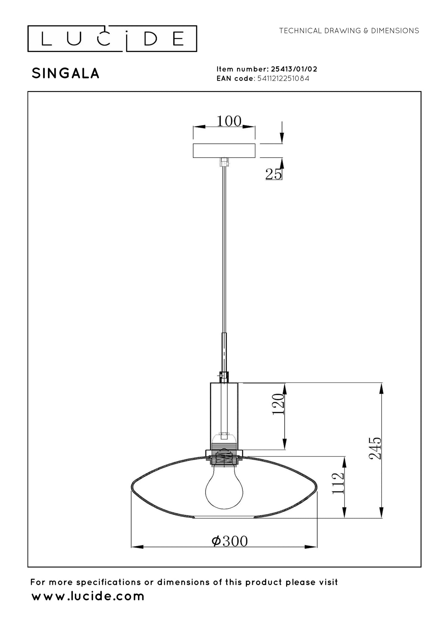 Suspension Singala Verre et Laiton D.30 cm - Lucide