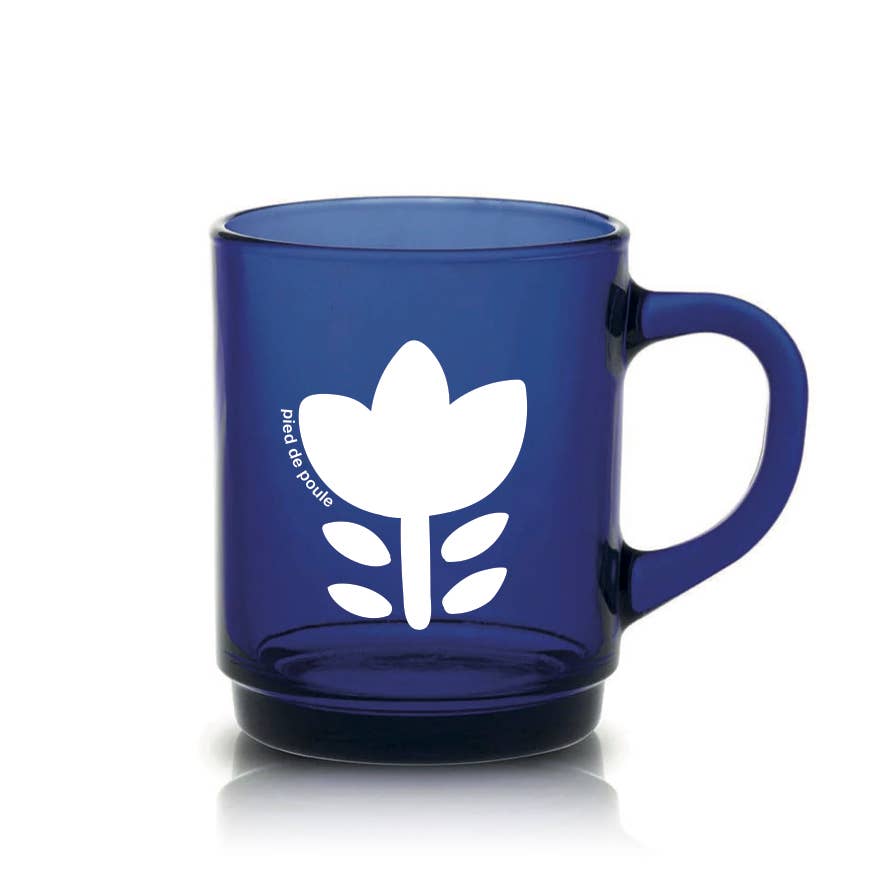 Set de 4 Mugs en Verre Rétros Bleu Fleurs - Duralex