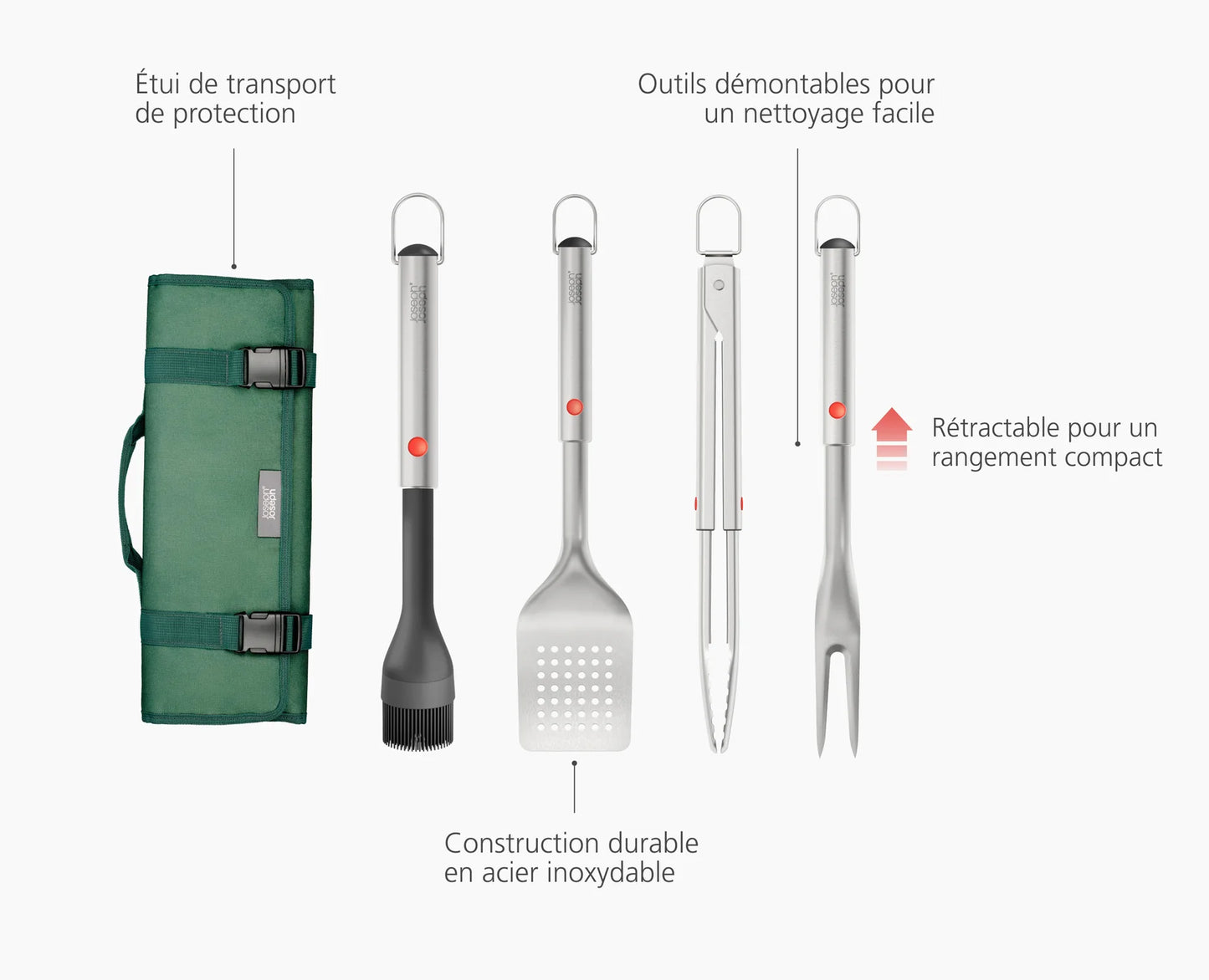Set de 4 Outils BBQ Rétractables + Étui – Joseph Joseph