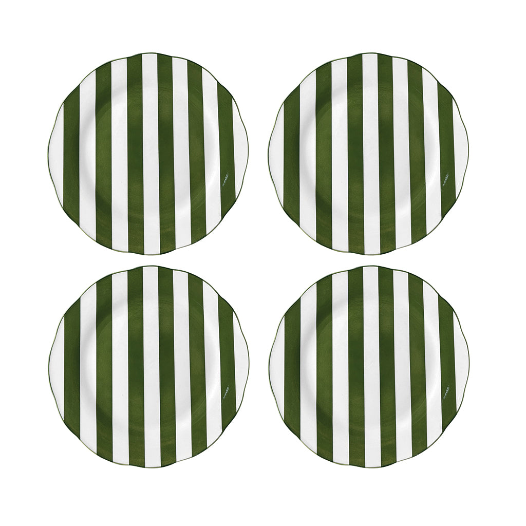 set de 4 Assiettes Plates Trattoria Motif Rayé Rose, Bleu ou Kaki - Opjet