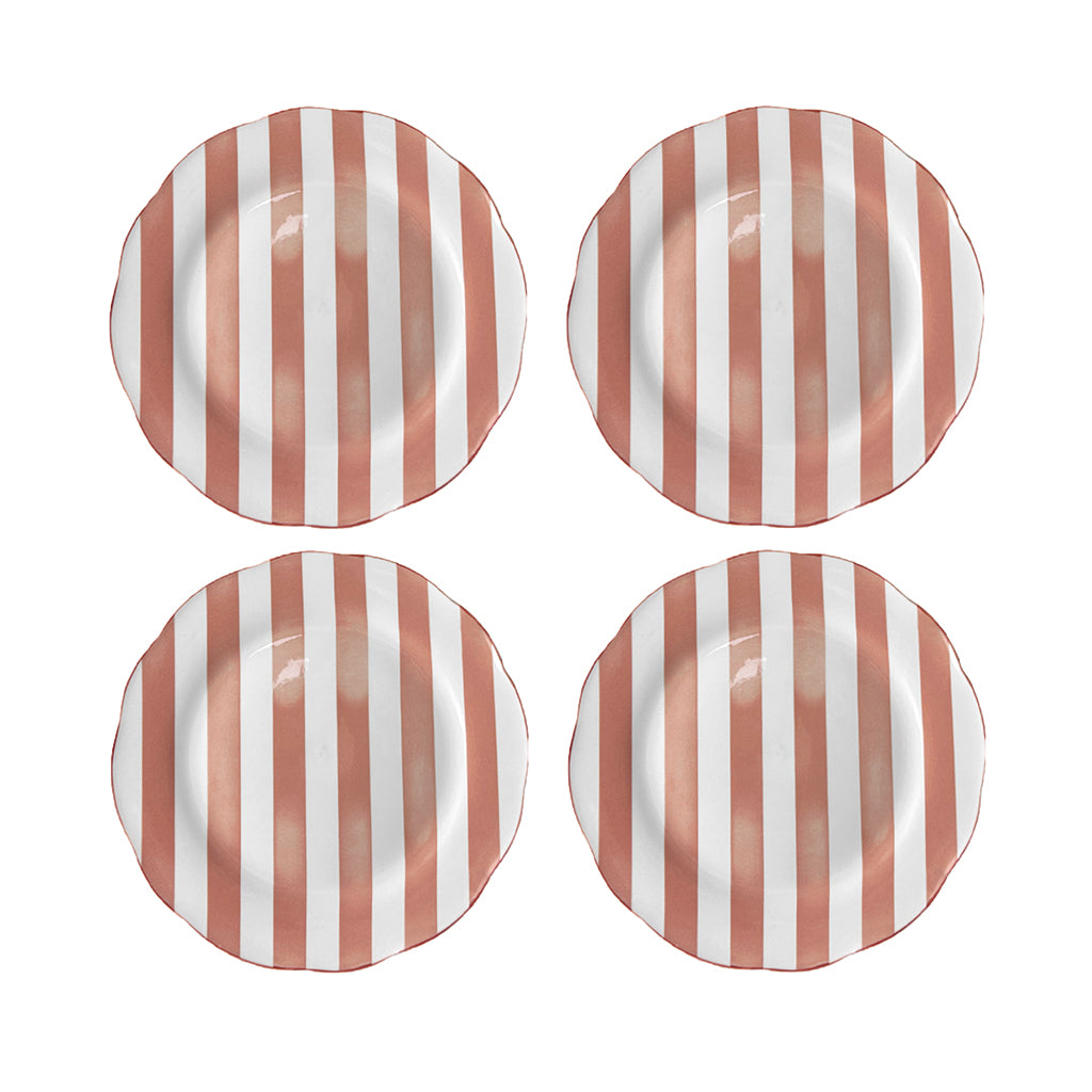 set de 4 Assiettes Plates Trattoria Motif Rayé Rose, Bleu ou Kaki - Opjet