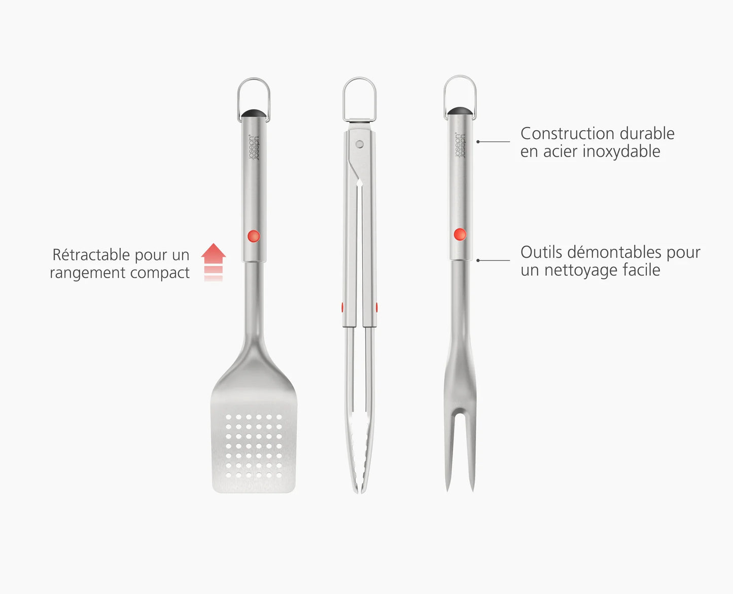 Set Spatule, Pince & Fourcette pour BBQ Rétractables - Joseph Joseph
