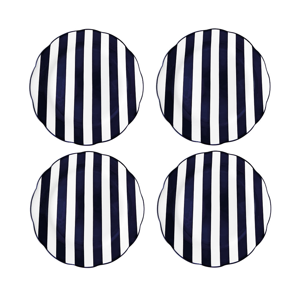 4 Assiettes Plates Trattoria Motif Rayé Rose, Bleu ou Kaki - Opjet