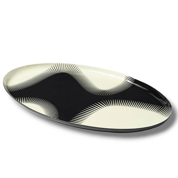 Plateau Ovale Wave Noir en Métal Style Contemporain 18x40cm - Gangzaï