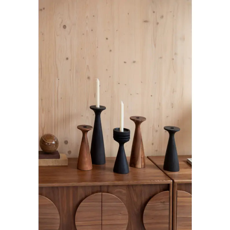 Bougeoir en Bois de Manguier Flames Noir - Zuiver