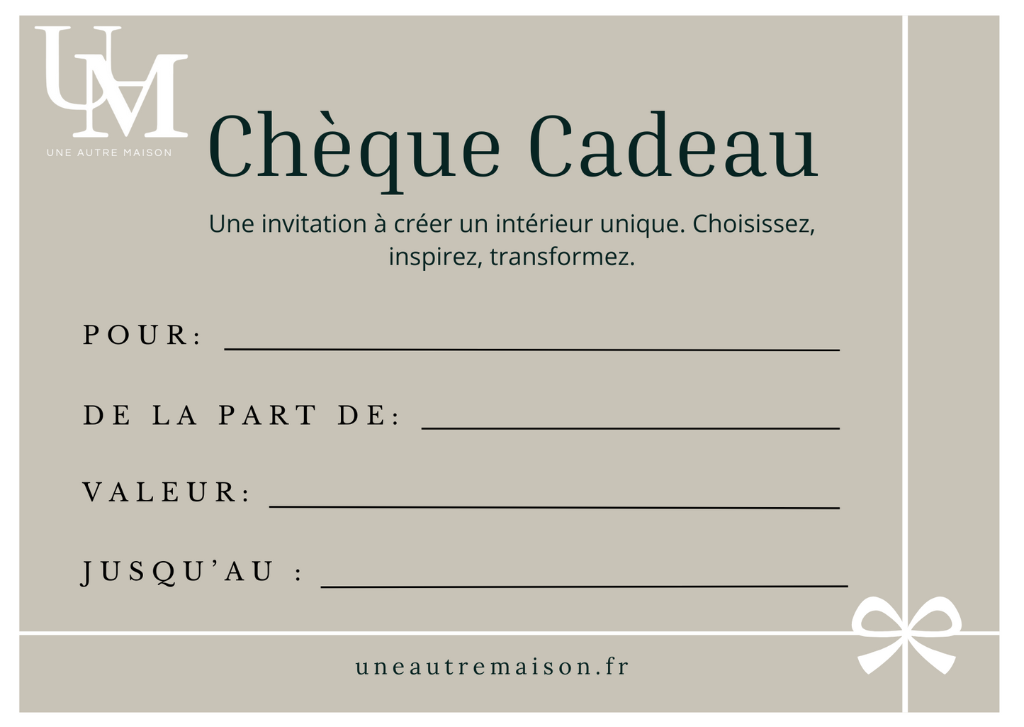 Chèque Cadeau à Offrir - Une Autre Maison