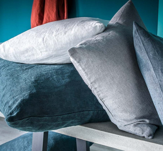 Housse de Coussin XXL Propriano en Lin Lavé 80x80 cm - Haomy