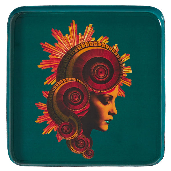 Vide-Poches Carré en Fer Vernis Coloré et Illustration 15x15 cm - Gangzaï
