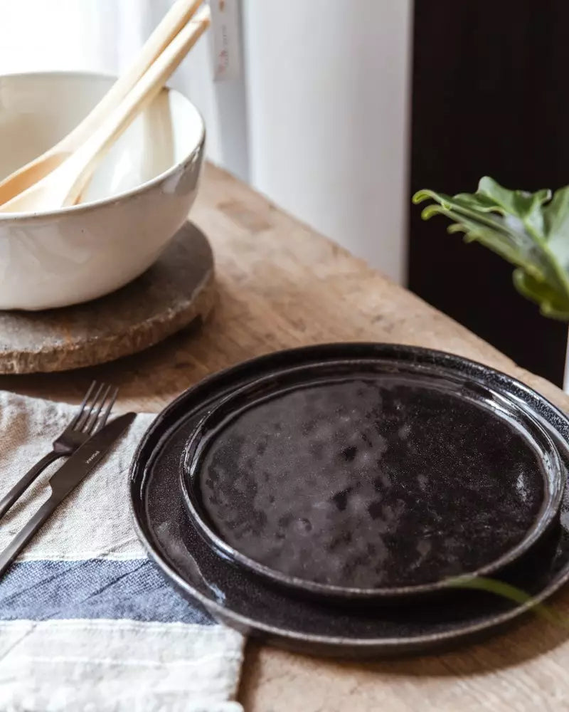 Set de 5 Assiettes Plates en Porcelaine Noire D.28 cm - Pomax