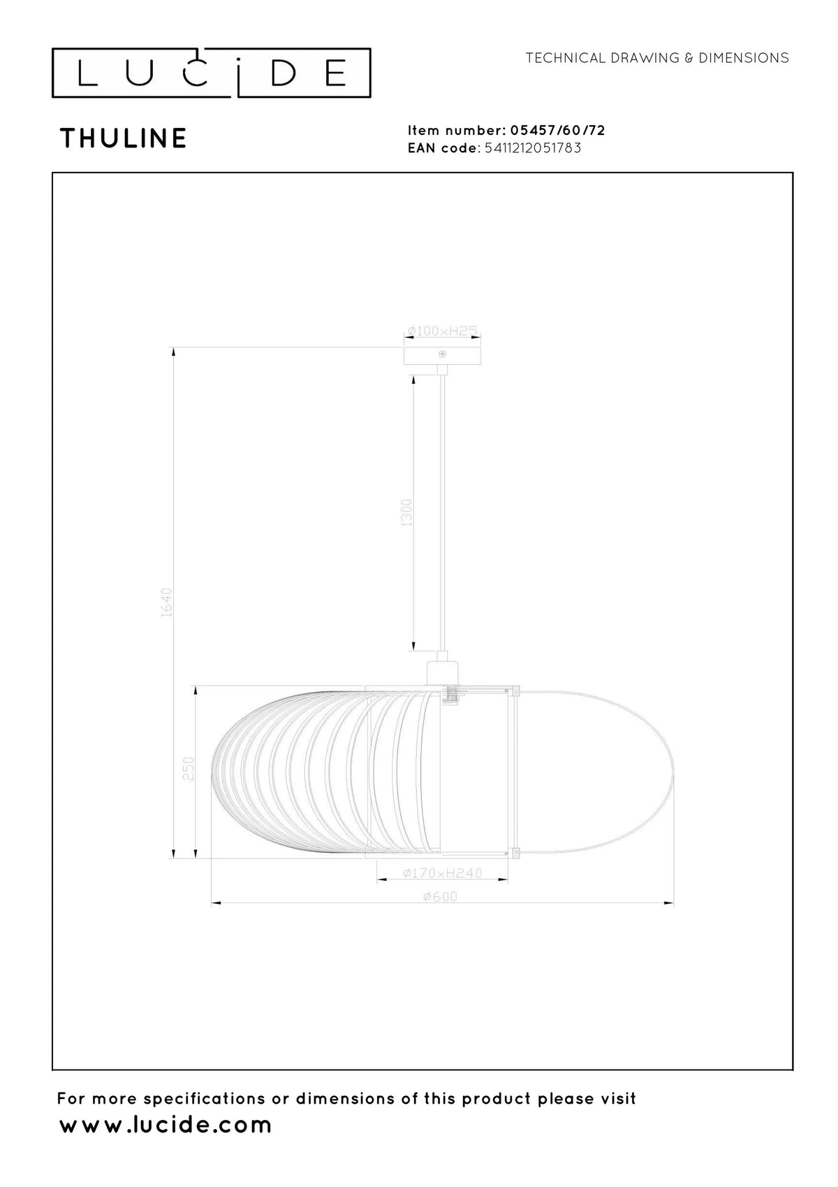 Suspension en Bois Clair Thuline Style Japandi D.60 cm - Lucide