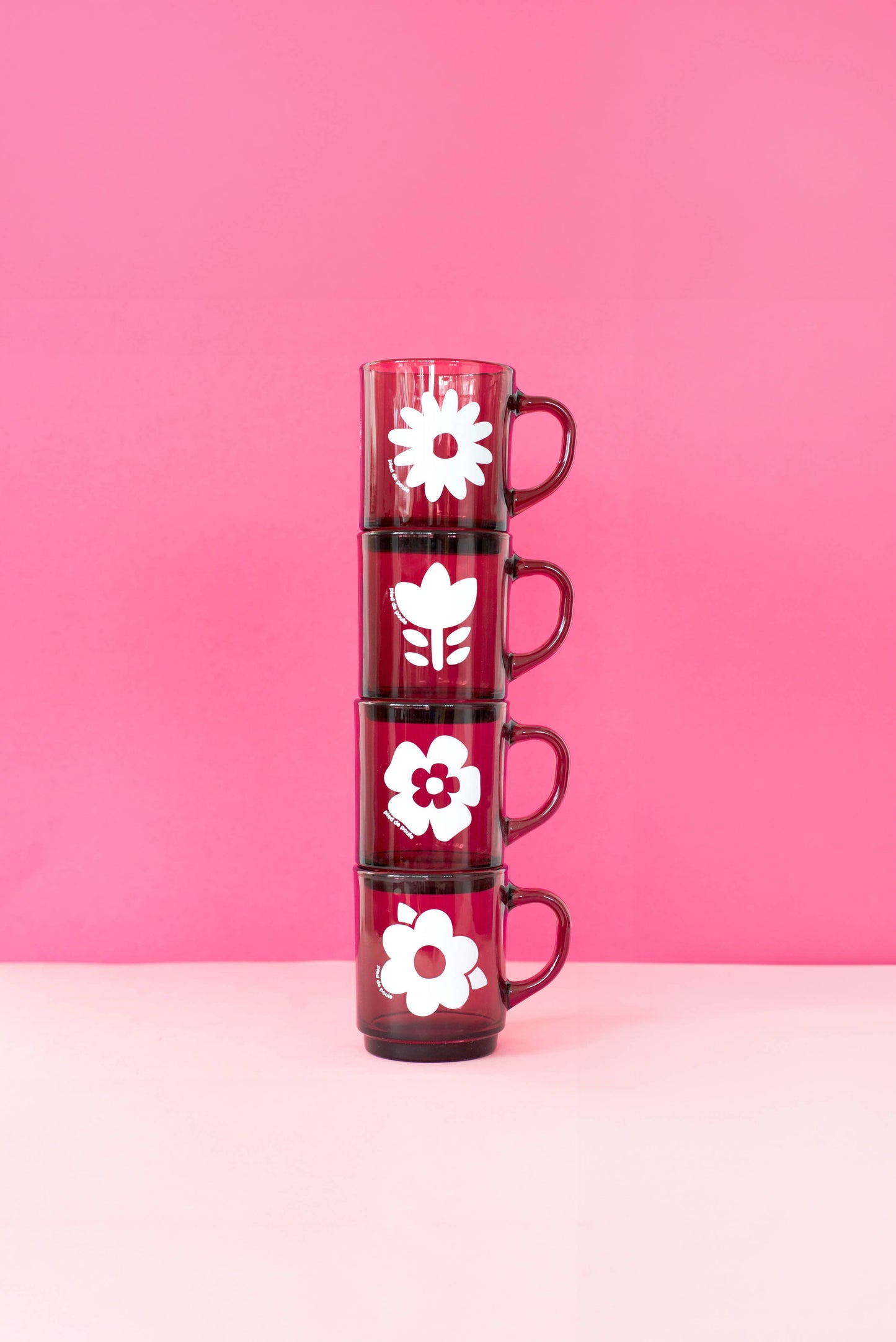 Set de 4 Mugs en Verre Rétros Prunes Fleurs - Duralex