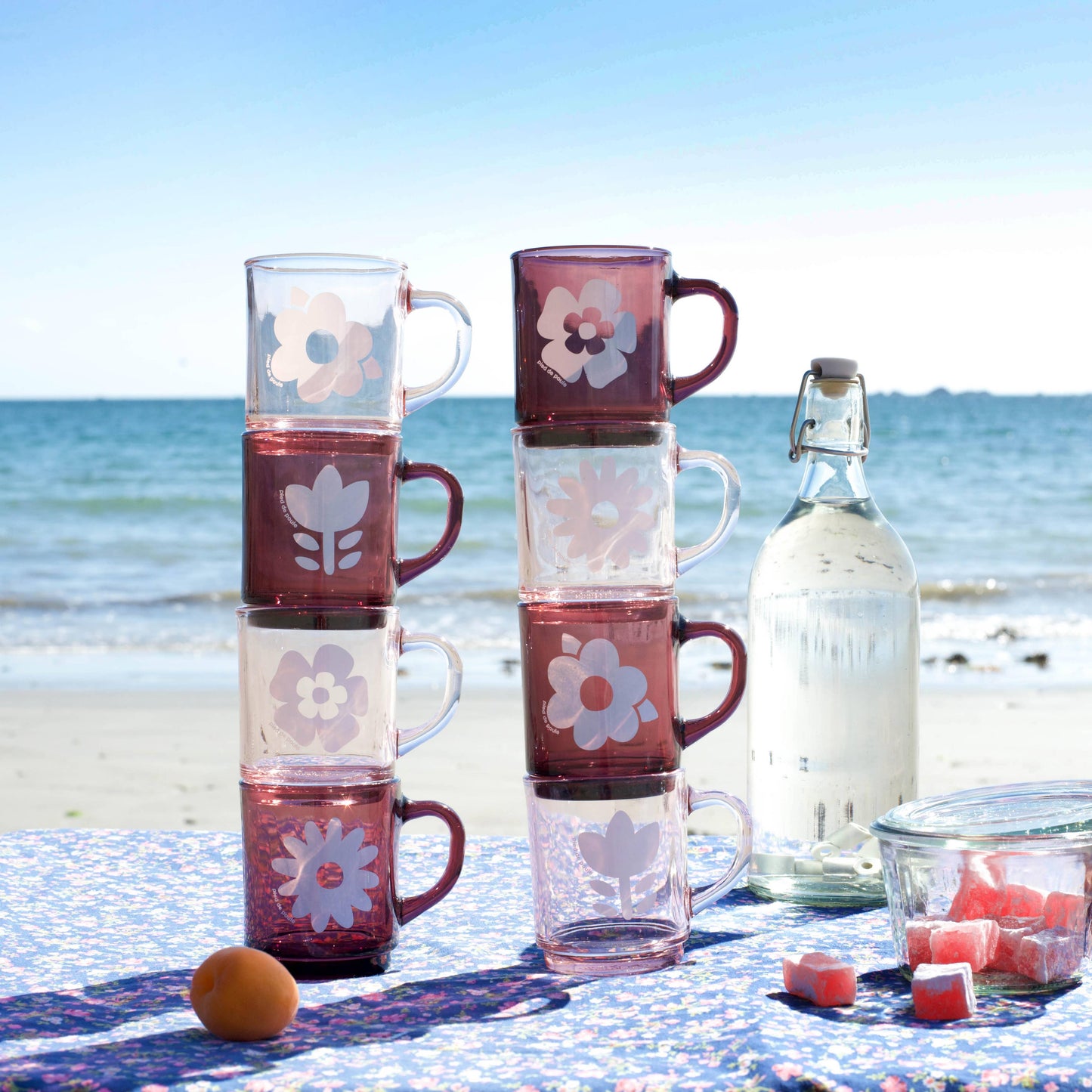 Set de 4 Mugs en Verre Rétros Prunes Fleurs - Duralex