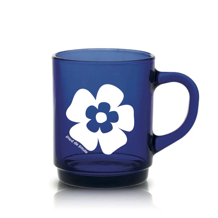 Set de 4 Mugs en Verre Rétros Bleu Fleurs - Duralex
