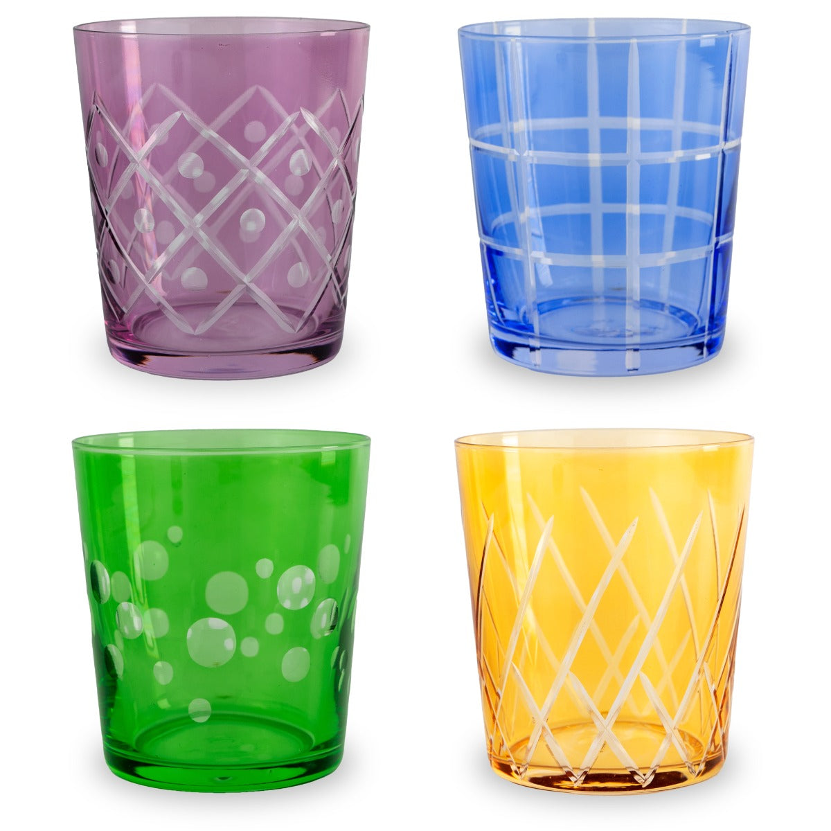 Set de 4 Gobelets en Verre avec Motifs Mixtes - WD Lifestyle