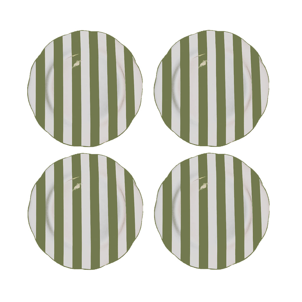 set de 4 Assiettes Plates Trattoria Motif Rayé Rose, Bleu ou Kaki - Opjet