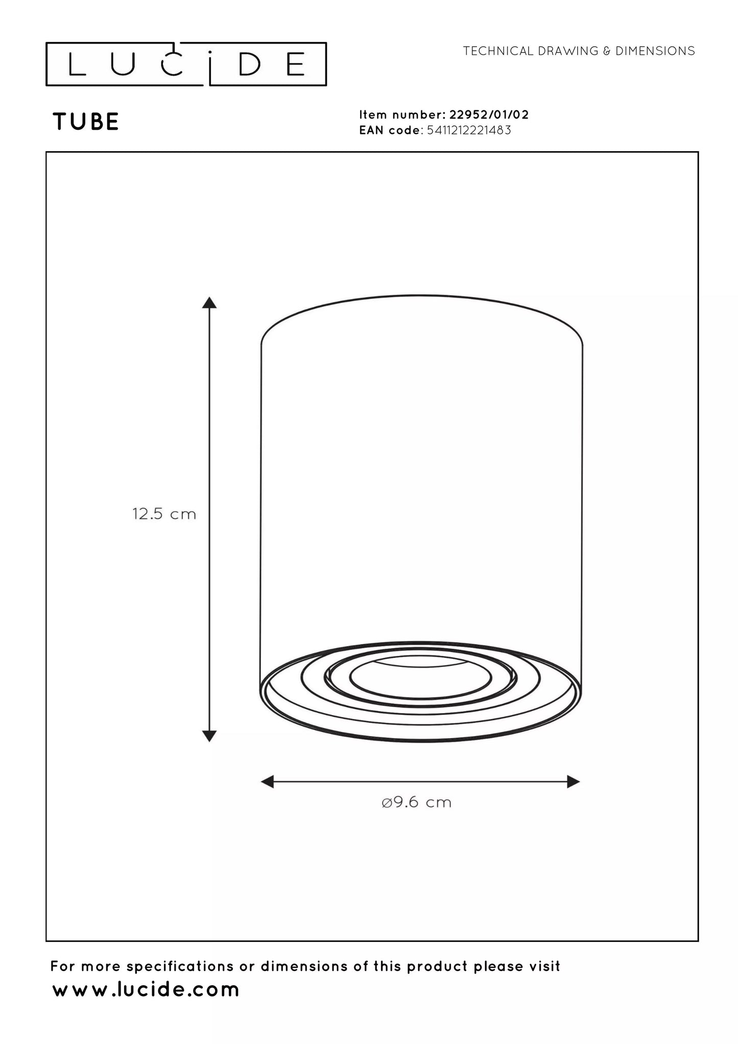 Spot Plafond Tube en Aluminium Doré - Lucide