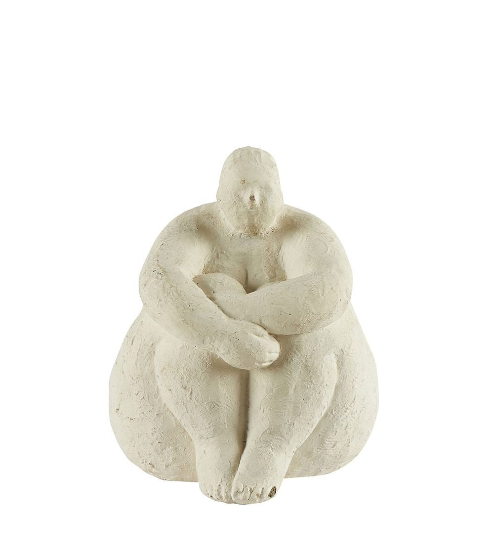 Statue Sumette Assise en Ciment Beige 14x17 cm - Athezza