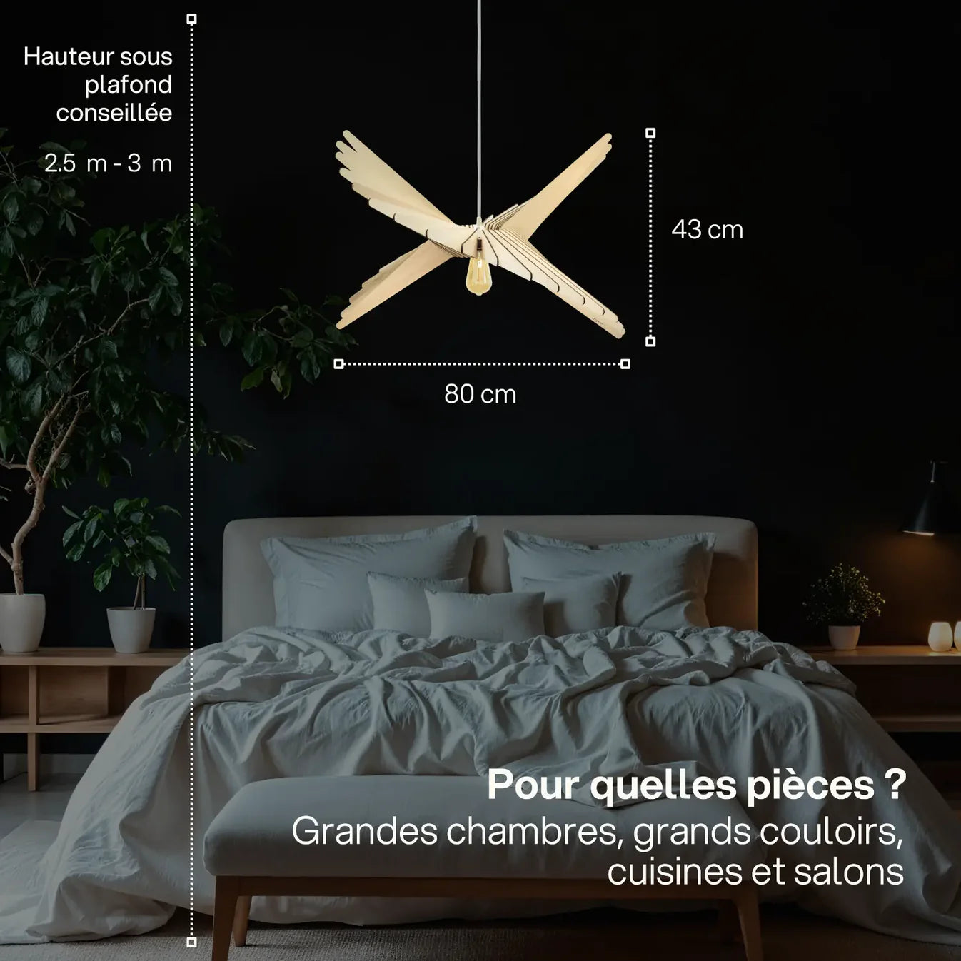 Suspension Albatros D.80cm Ajustable Ampoule avec Fournie - Atelier Loupiote