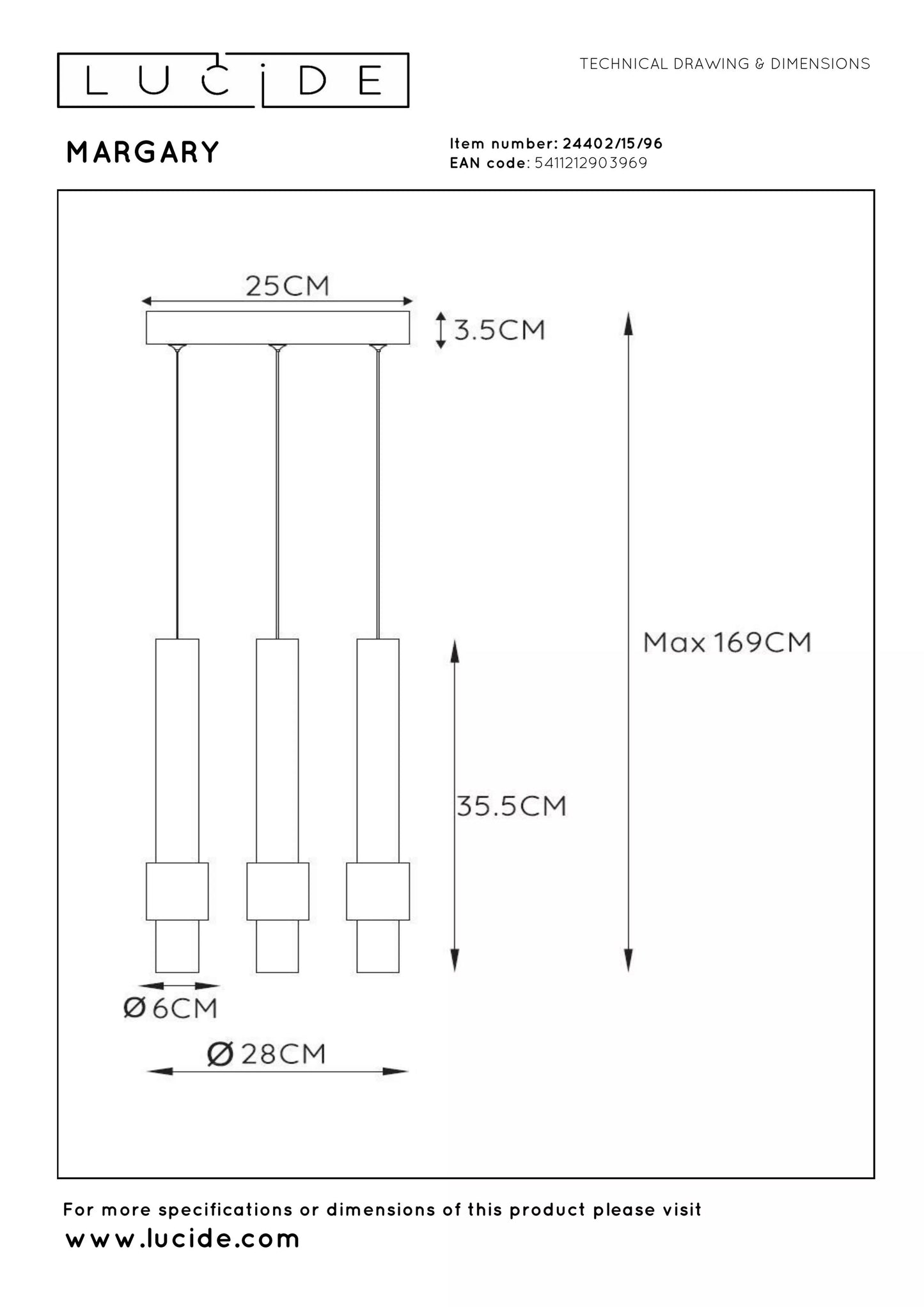 Suspension Margary D.28 cm - Lucide