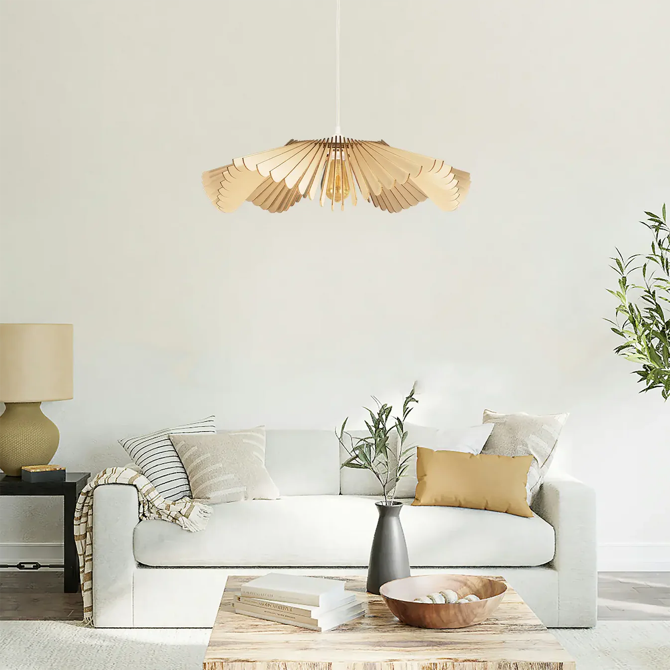 Suspension Rose en Bois Câble Ajustable avec Ampoule - Atelier Loupiote