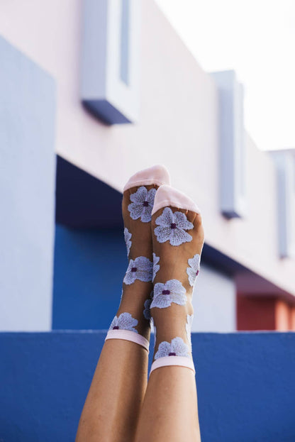 Chaussettes Transparentes Fleurs Bleues ou Mauve Murano - Atelier St Eustache