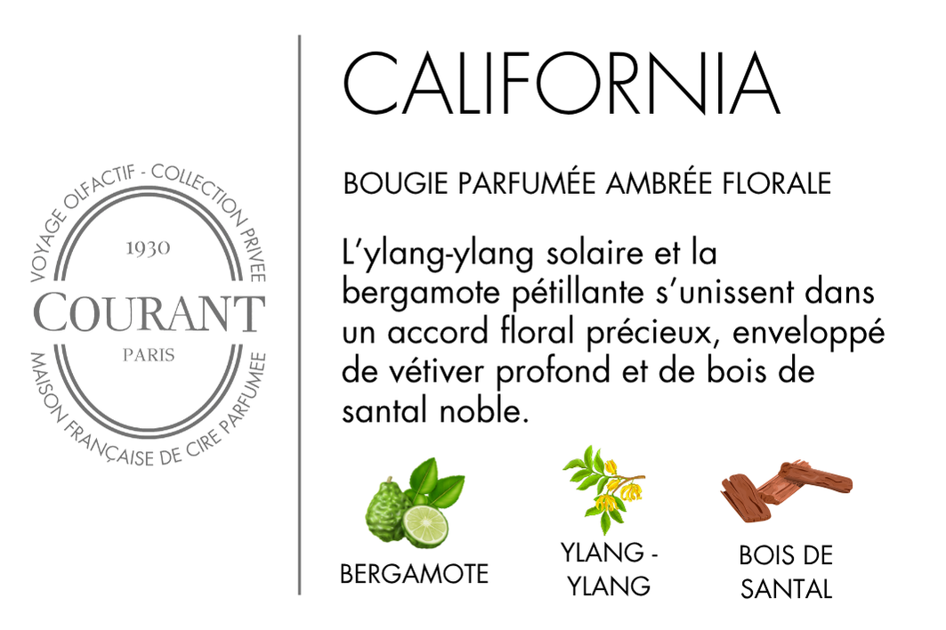 Bougie Parfumée California 230g, Bergamote & Ylang-Ylang - Courant Paris