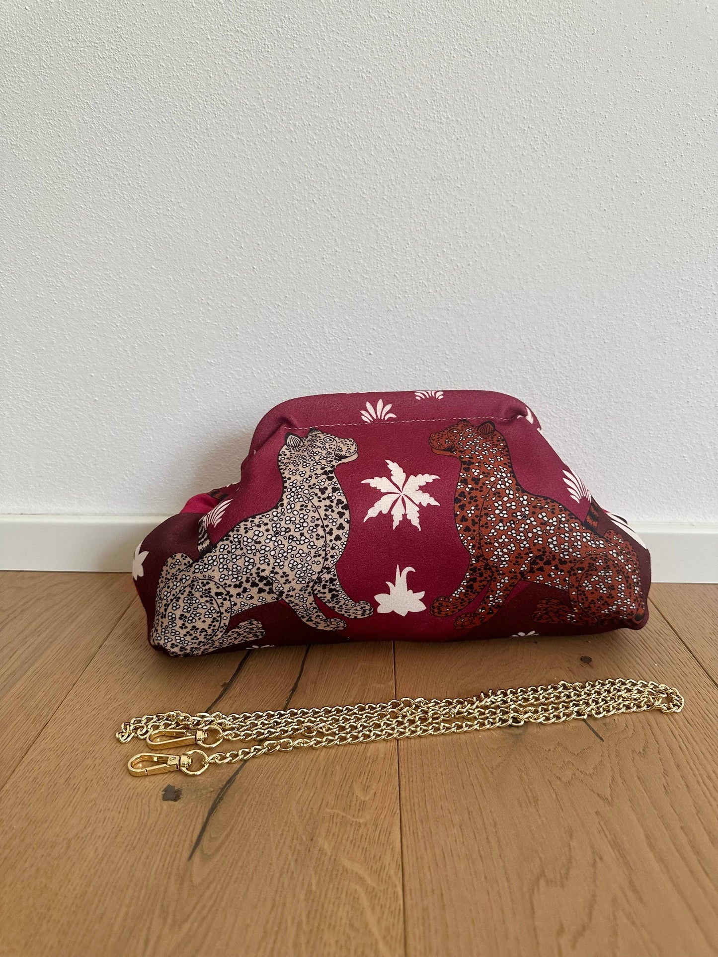 Pochette Clutch Jungle Rouille en Polyester, Bandoulière à Chaîne 21x31 cm