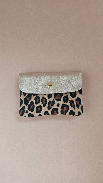 Porte Monnaie en Cuir de Vachette Motifs Léopard 1 x 2 x 8 cm