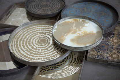 Plateau Miroir en Verre à Pois Dorés D.61 cm - Ethnicraft