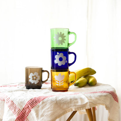 Set de 4 Mugs en Verre Rétros Verts Fleurs - Duralex