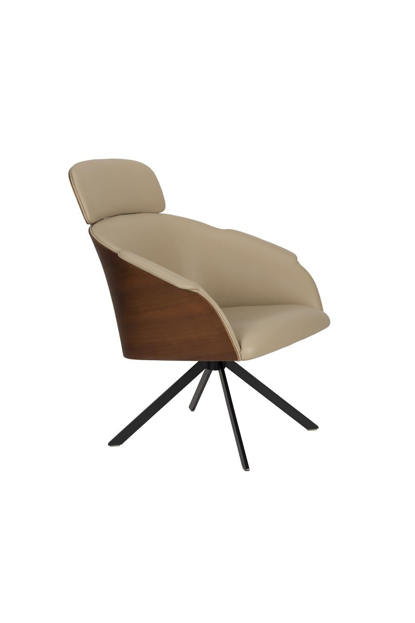 Fauteuil Lounge Frie en Cuir Beige et Noyer - Zuiver