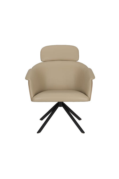 Fauteuil Lounge Frie en Cuir Beige et Noyer - Zuiver
