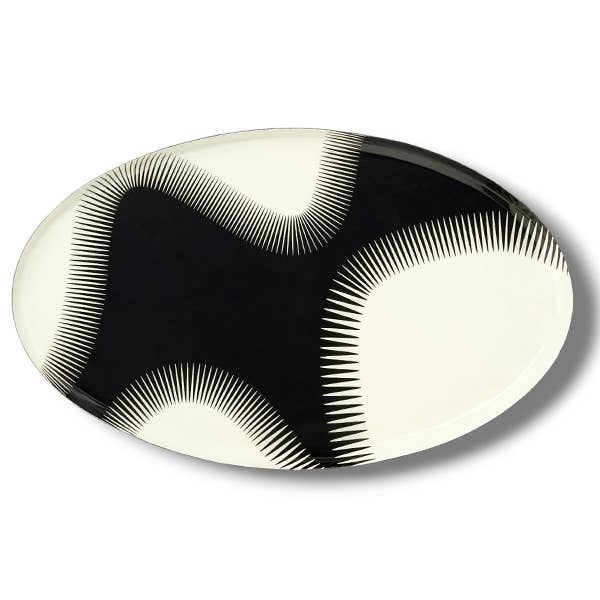 Plateau Ovale Wave Noir en Métal Style Contemporain 18x40cm - Gangzaï