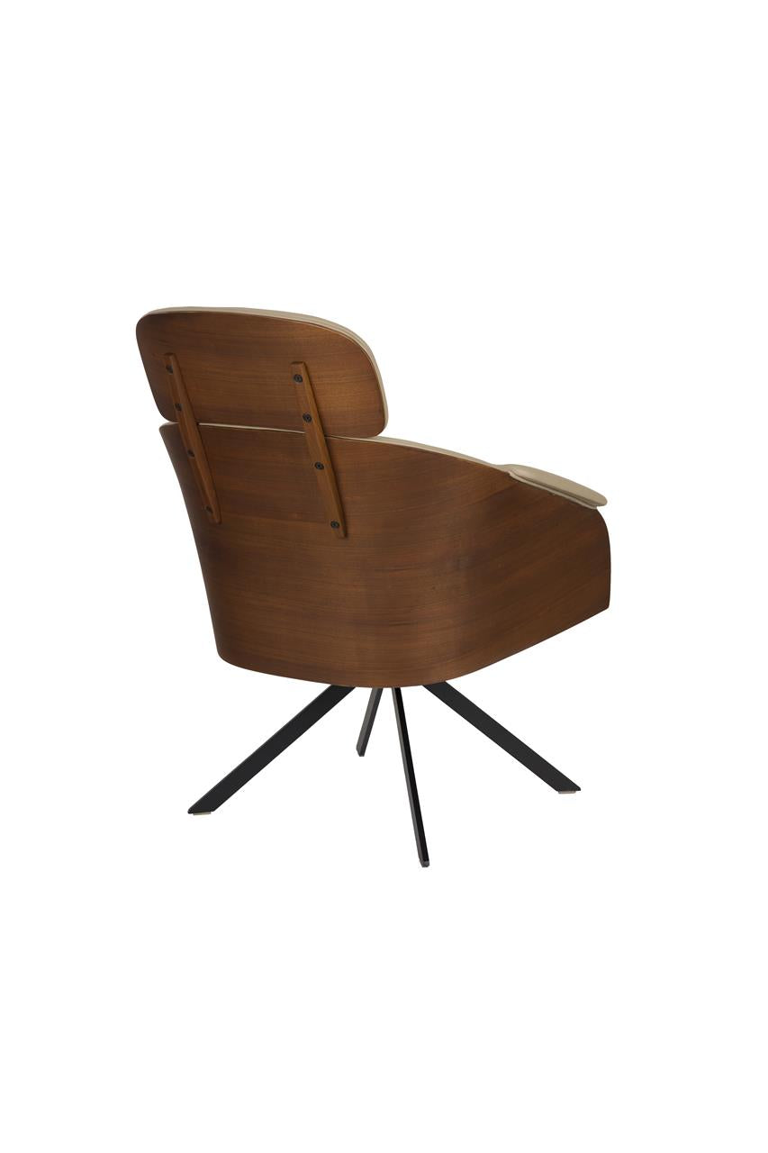 Fauteuil Lounge Frie en Cuir Beige et Noyer - Zuiver
