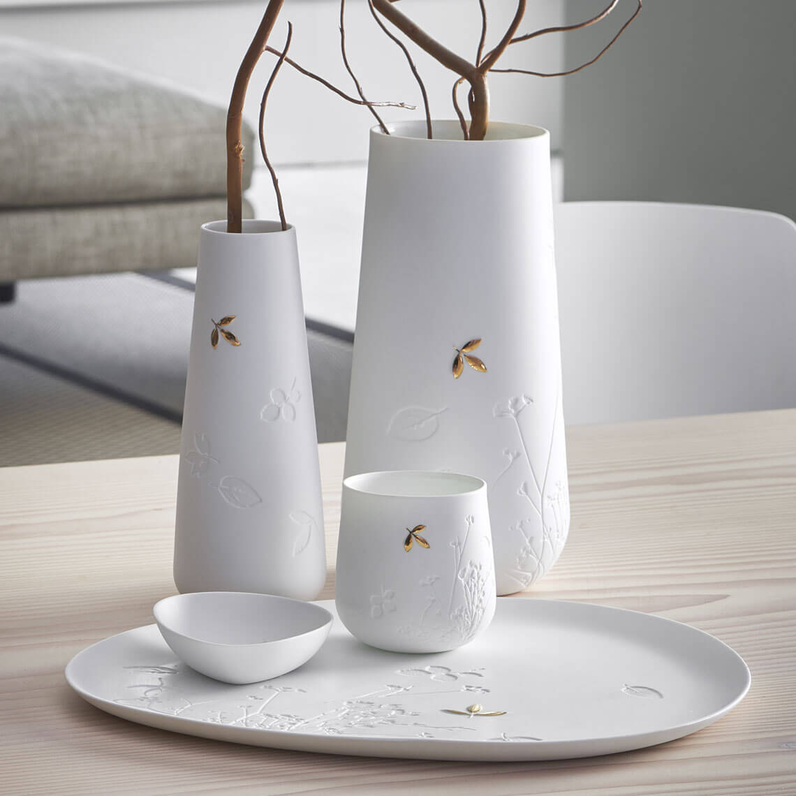 Vase en Porcelaine Feuilles Dorées H.21 cm / H.25 cm - Räder