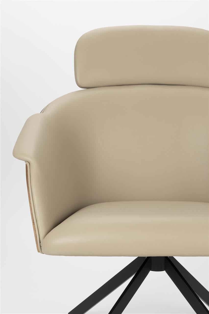 Fauteuil Lounge Frie en Cuir Beige et Noyer - Zuiver