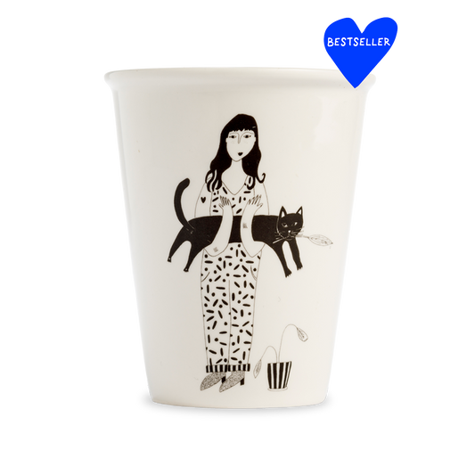 Tasse en Porcelaine avec Illustration Chat Noir - Helen B
