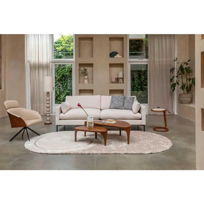 Fauteuil Lounge Frie en Cuir Beige et Noyer - Zuiver