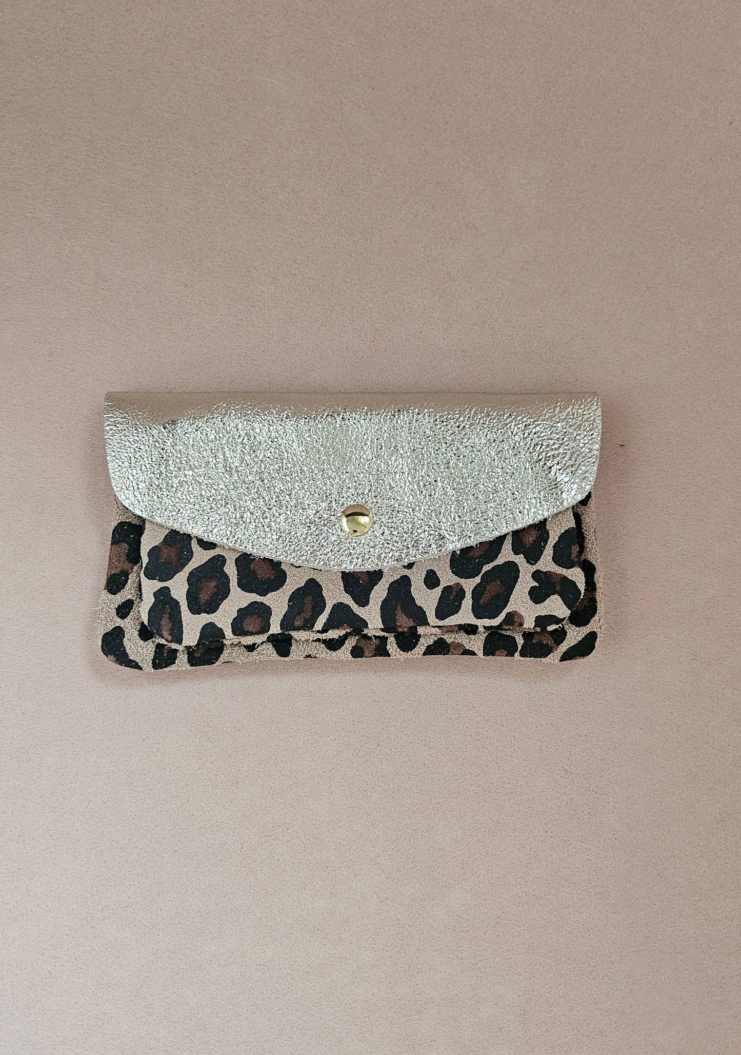 Pochette en Cuir de Vachette, Double Poches Léopard 15 x 1 x 8,5 cm