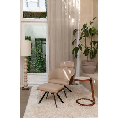 Fauteuil Lounge Frie en Cuir Beige et Noyer - Zuiver