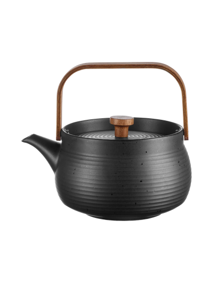 Théière en Porcelaine Noir avec Anse en Bois Japandi - ASA