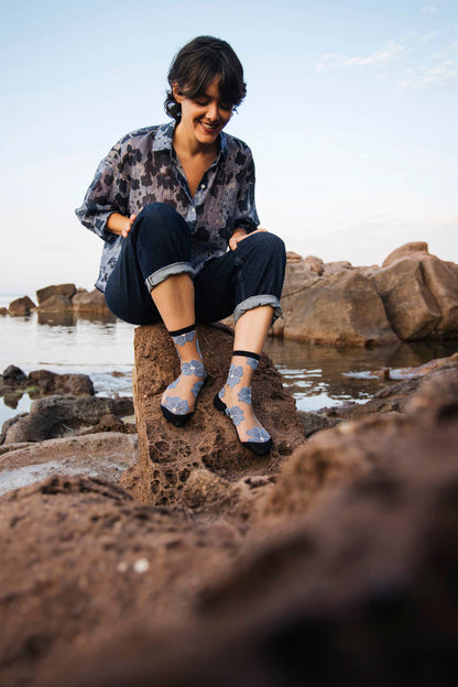 Chaussettes Transparentes Fleuris Bleues/Noires Murano - Atelier St Eustache