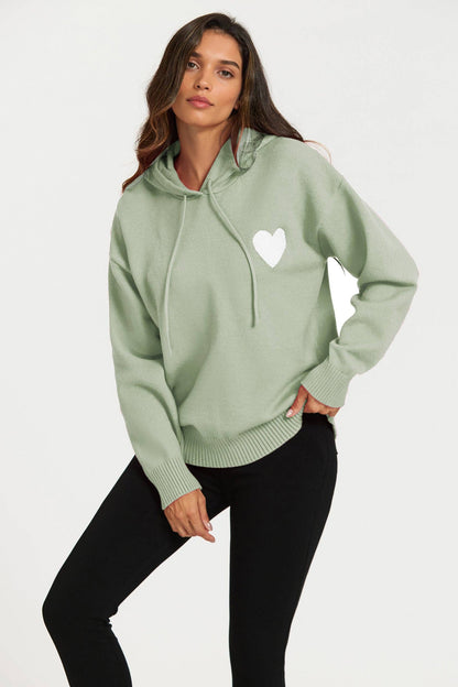 Sweat à capuche avec broderie cœur en vert olive