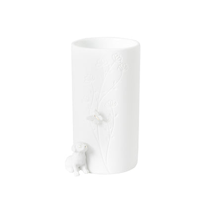 Vase en Porcelaine Blanche Chien & Papillon H.13 cm - Räder